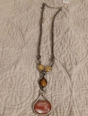 Lia Sophia Silver-Tone Necklace with Yellow, Amber and Coral Drops